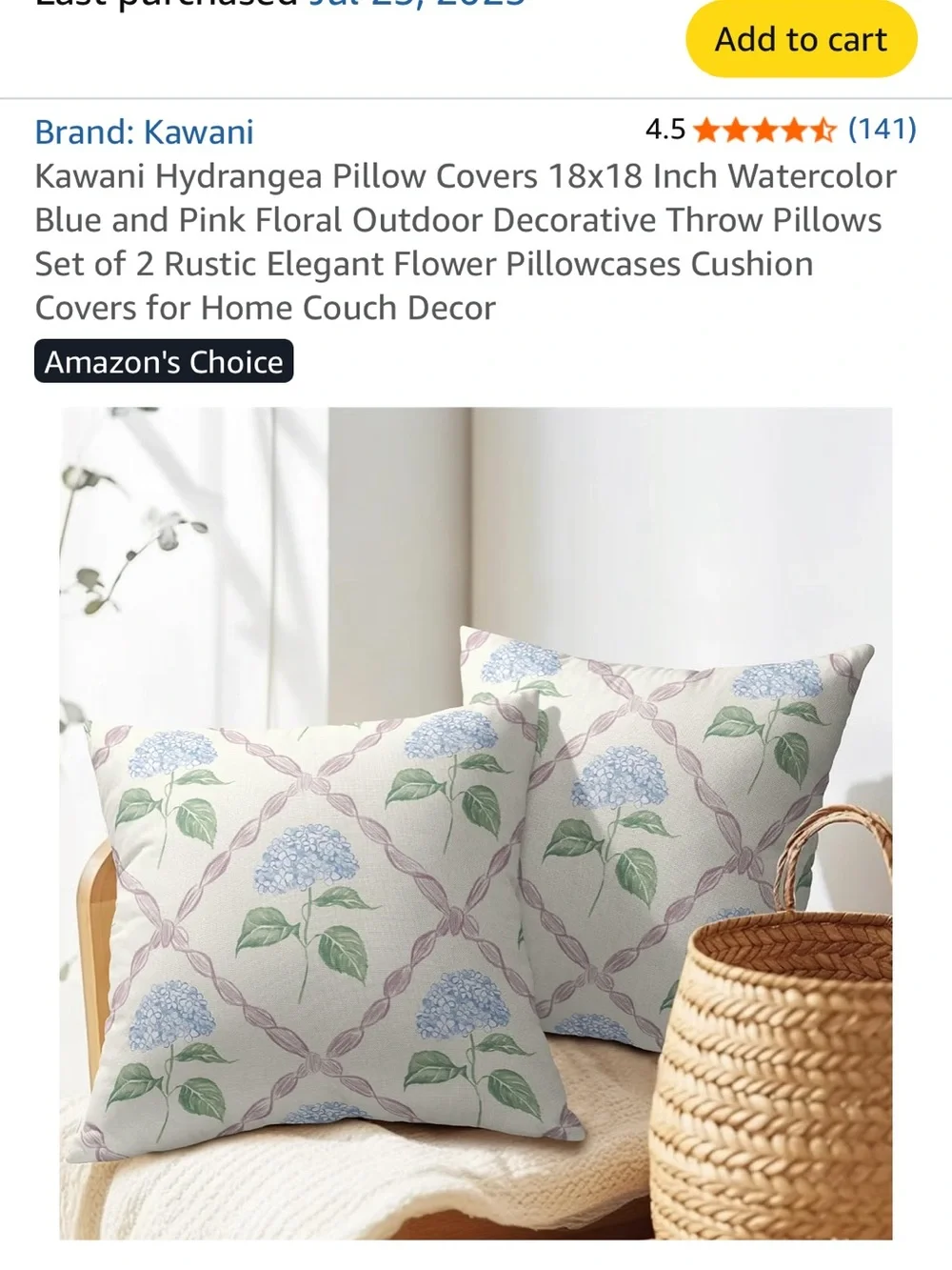 Amazon Blue and Green Hydrangea Floral Throw Pillow Covers - Set of 2